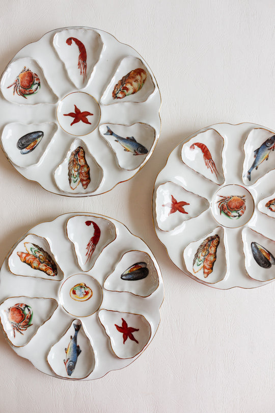 midcentury french véritable porcelaine CH·R France oyster plates, set of 3