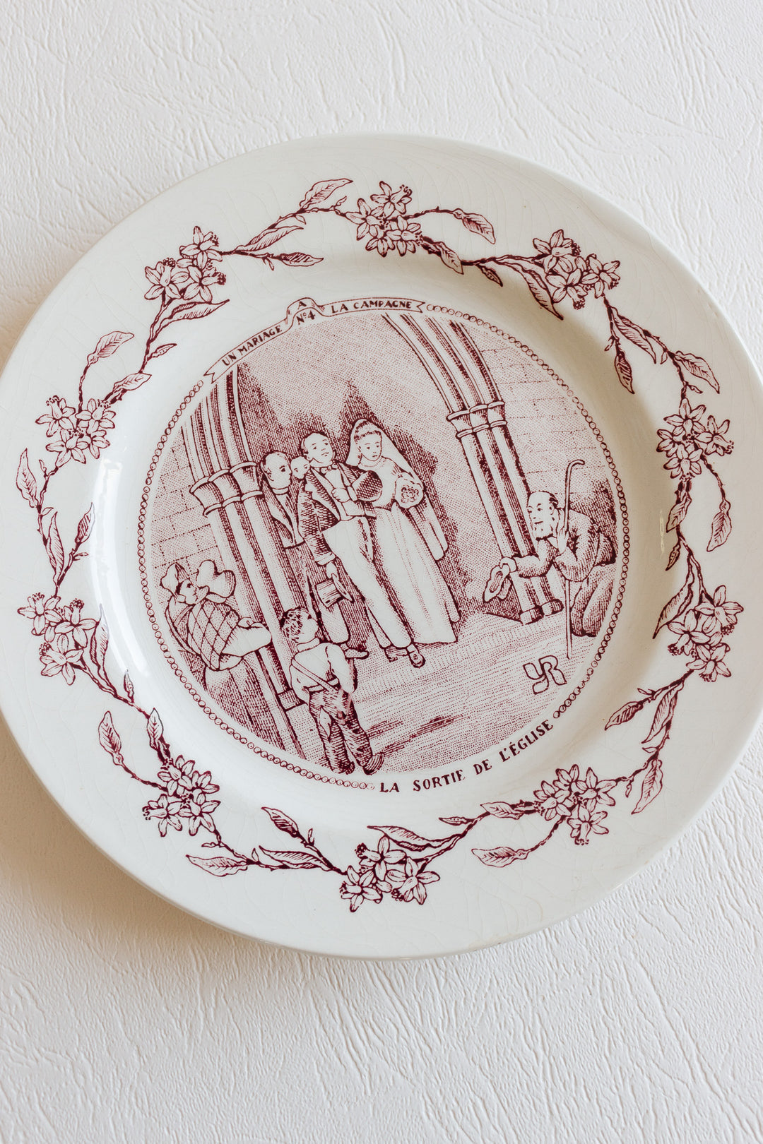 1960s French Yves Rocher ceramic advertising plate, “Un Mariage à La Campagne”