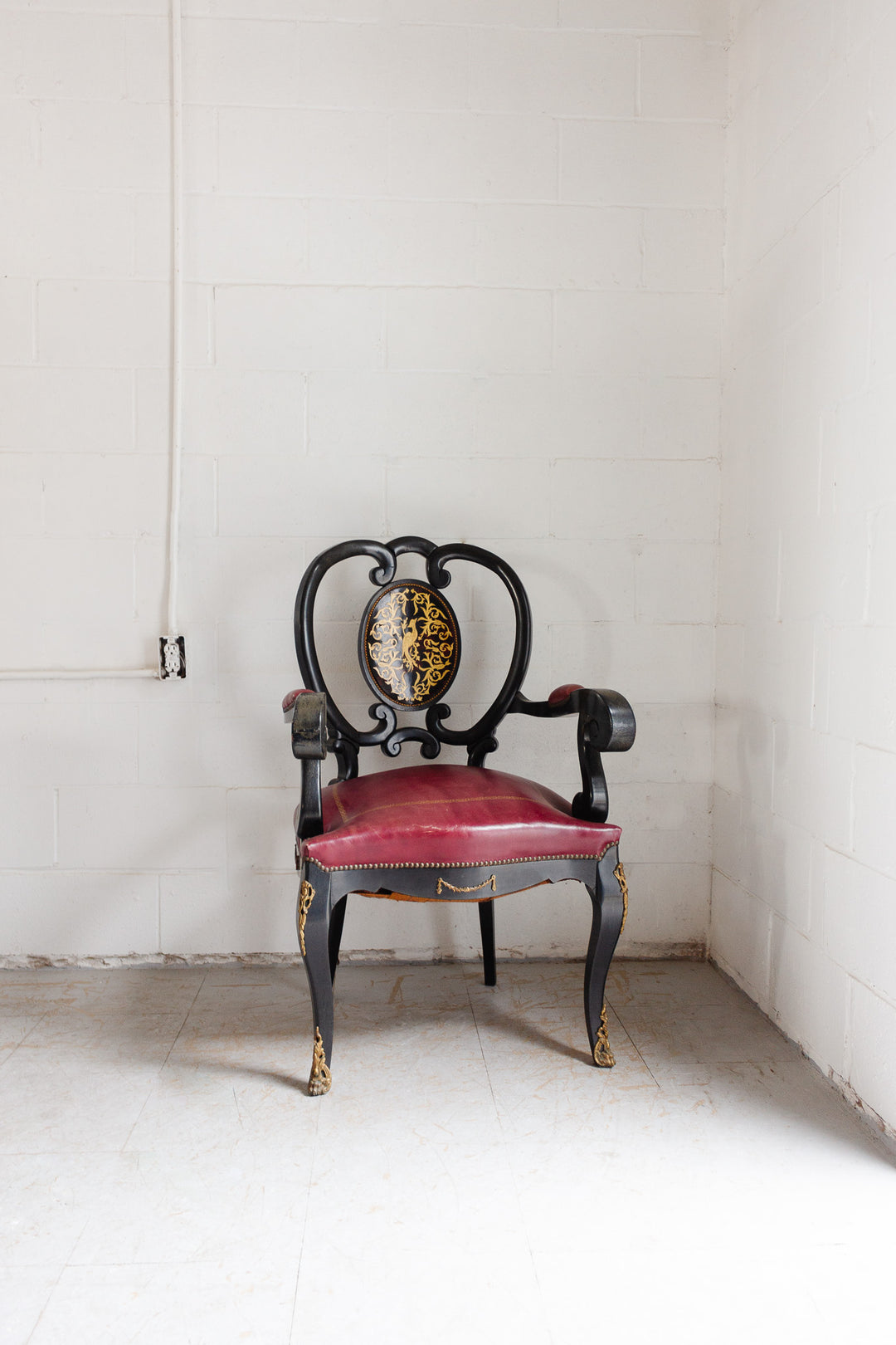 turn of the century french black lacquer and brass inlay chinoiserie chair