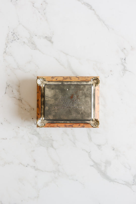 vintage blue bird confectionery tin box