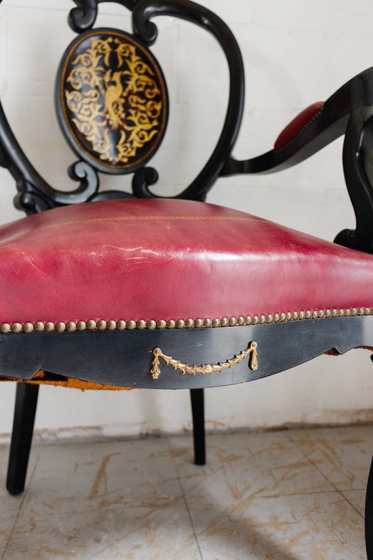 turn of the century french black lacquer and brass inlay chinoiserie chair