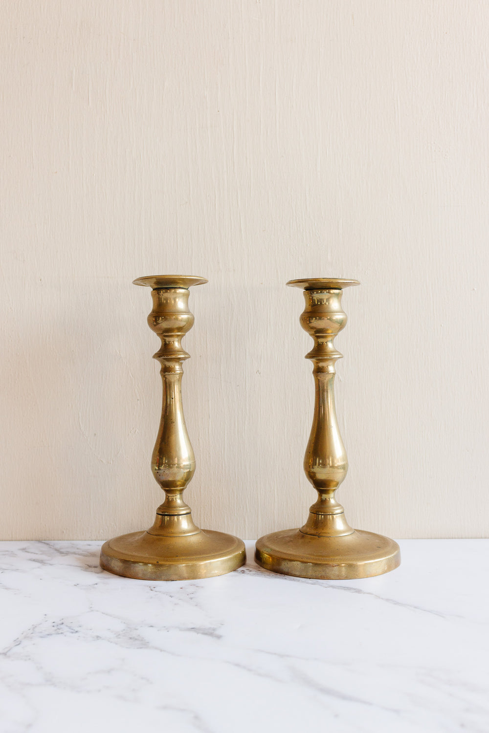 pair of antique French brass candlesticks