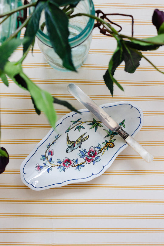 vintage french hand painted "oiseau" ravier