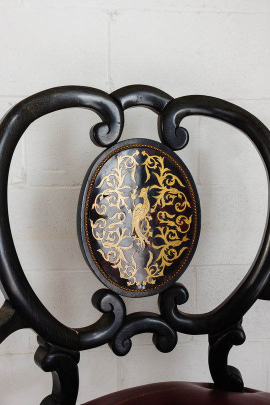 turn of the century french black lacquer and brass inlay chinoiserie chair