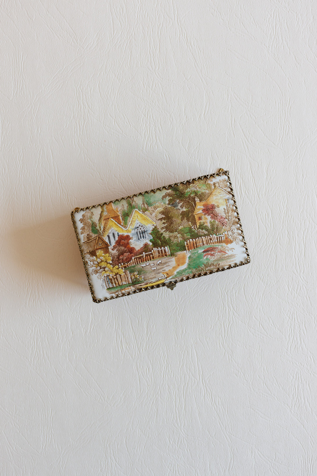 vintage french "la campagne" metal mesh bijoux casket with interior mirror