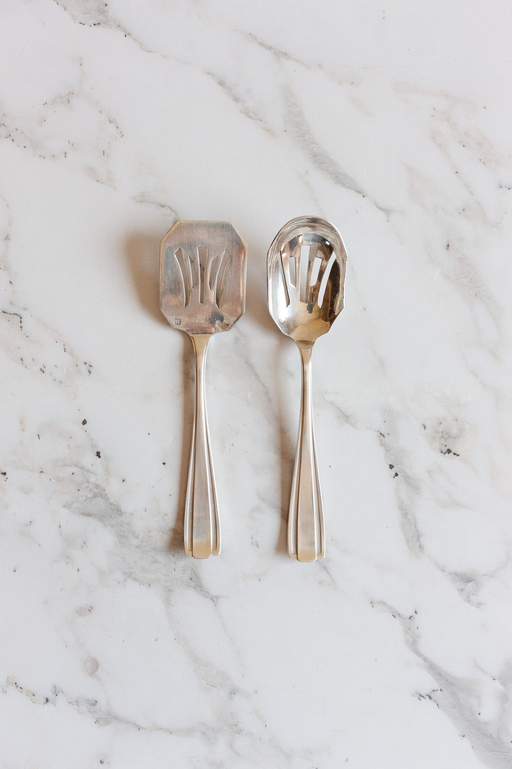 pair of antique French art deco silver plate serve ware