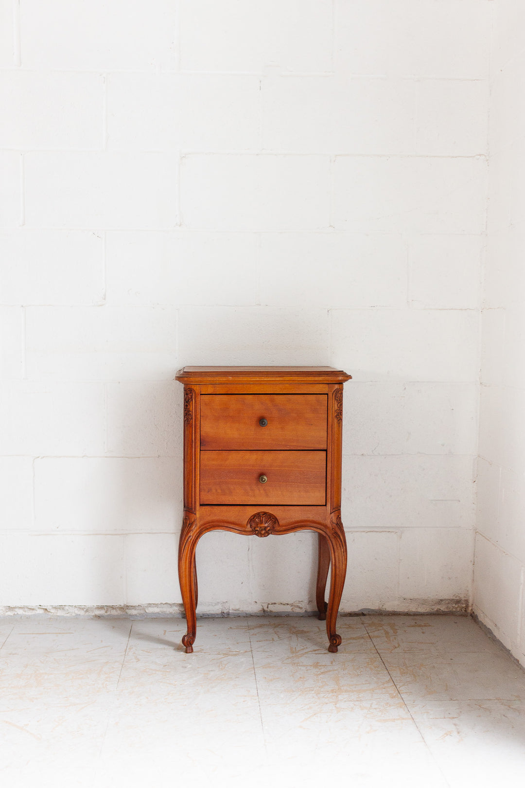 pair of vintage french louis xv style walnut carved nightstands
