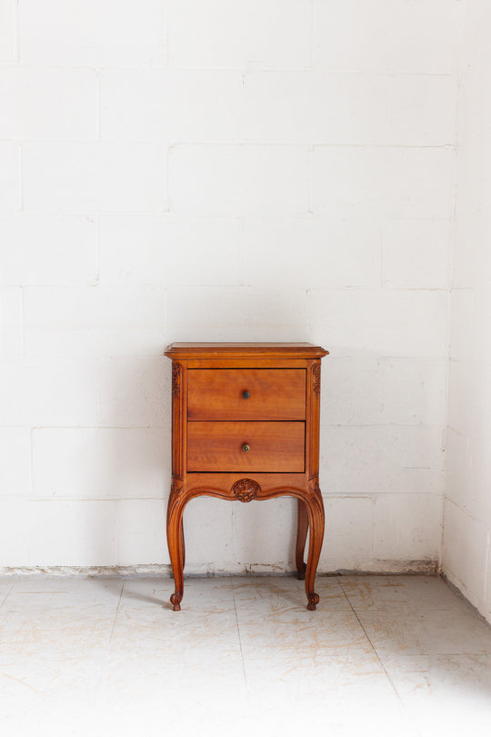 pair of vintage french louis xv style walnut carved nightstands