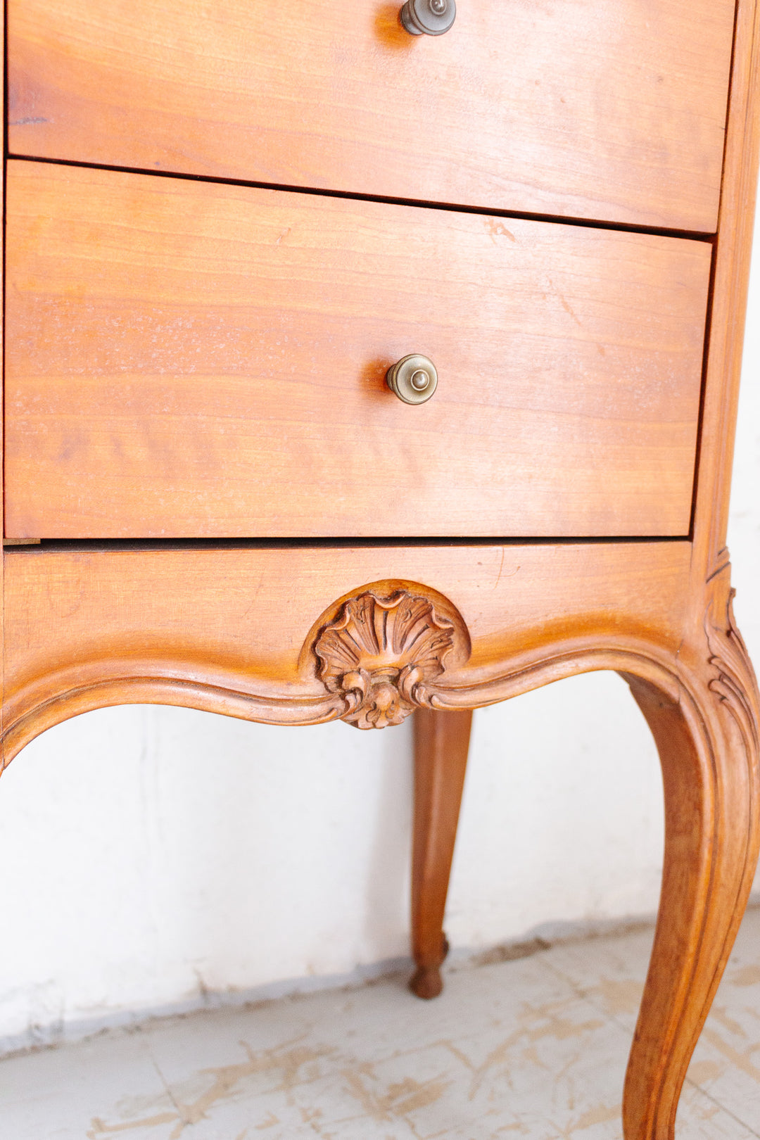 pair of vintage french louis xv style walnut carved nightstands