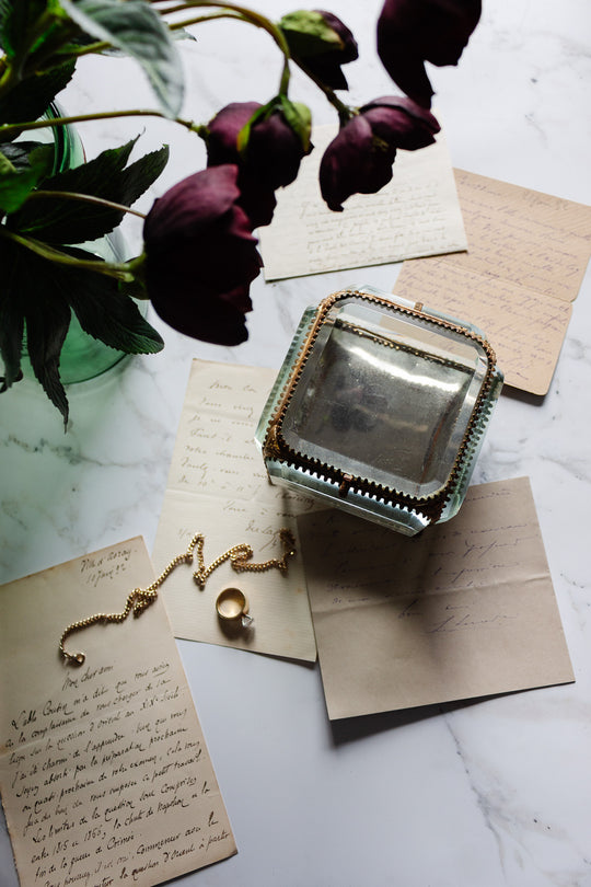 extra large turn of the century French beveled glass and ormolu bijoux casket