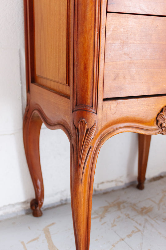 pair of vintage french louis xv style walnut carved nightstands