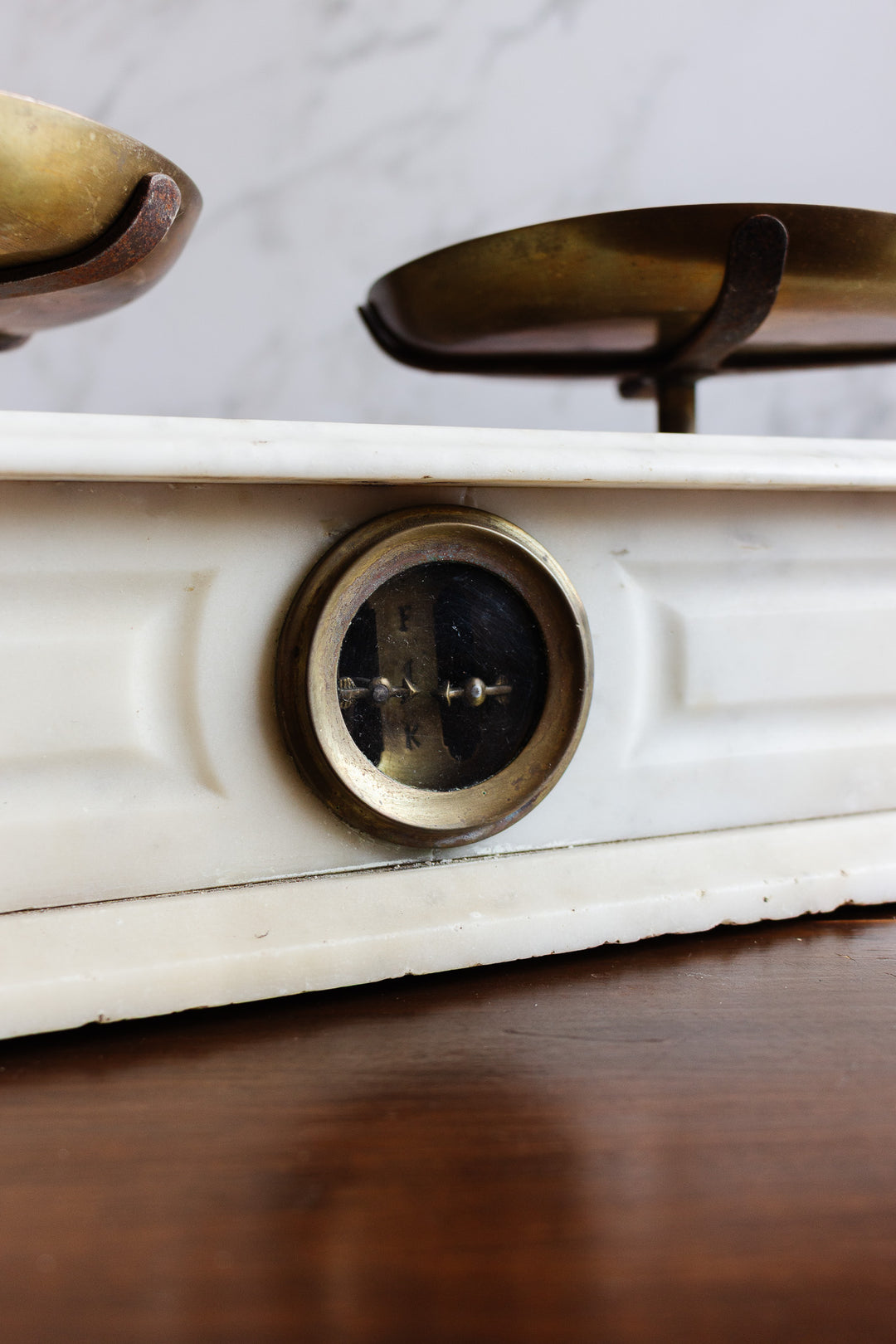 19th-century French marble and brass culinary scale