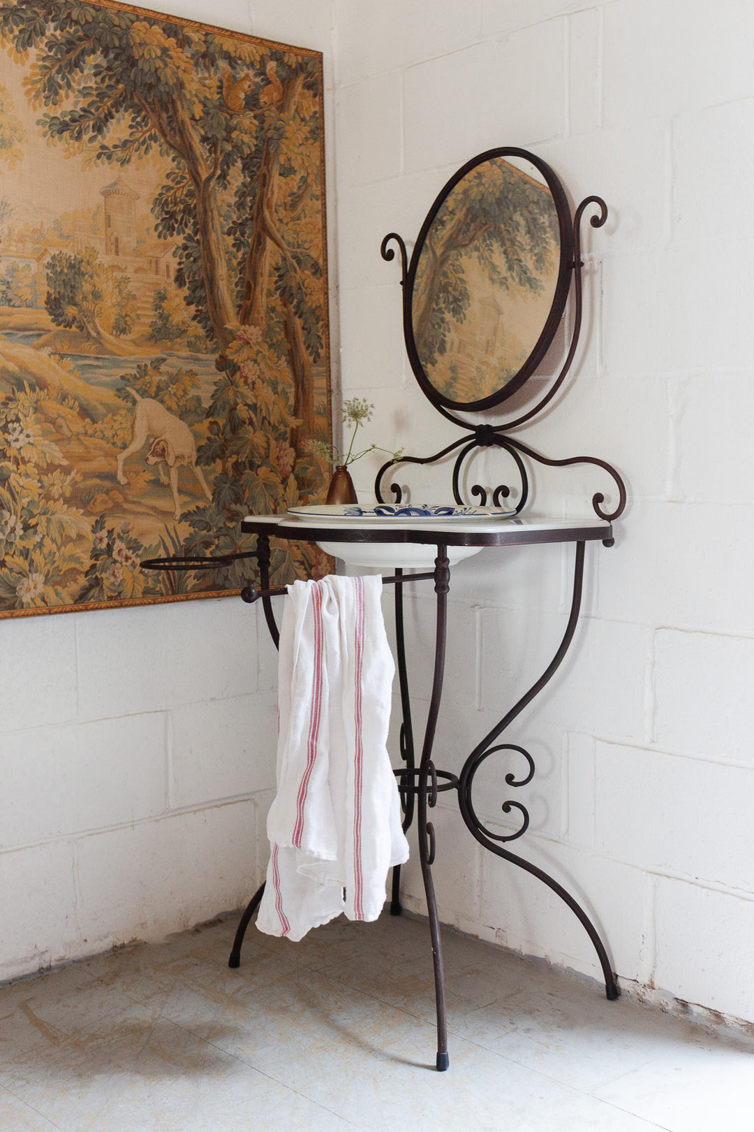1930s french wrought iron and marble dressing table