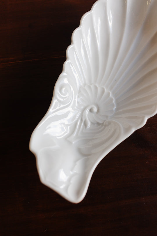antique french detailed porcelain shell ravier