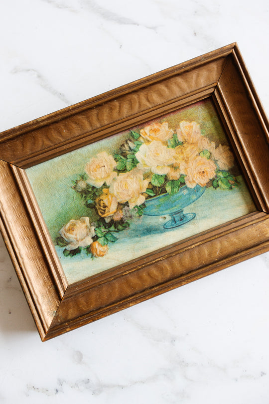 vintage french petit floral print in gilt frame