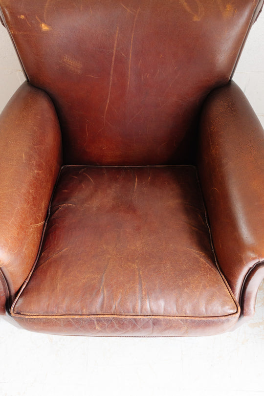 1980s Dutch leather sheepskin club chair