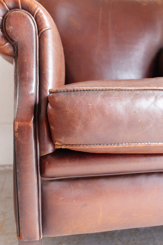 1980s Dutch leather sheepskin club chair