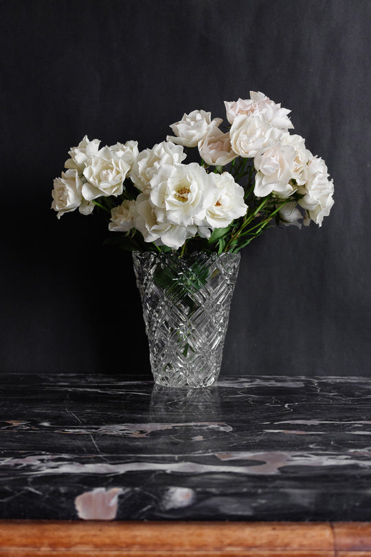 midcentury French cut glass florist vase