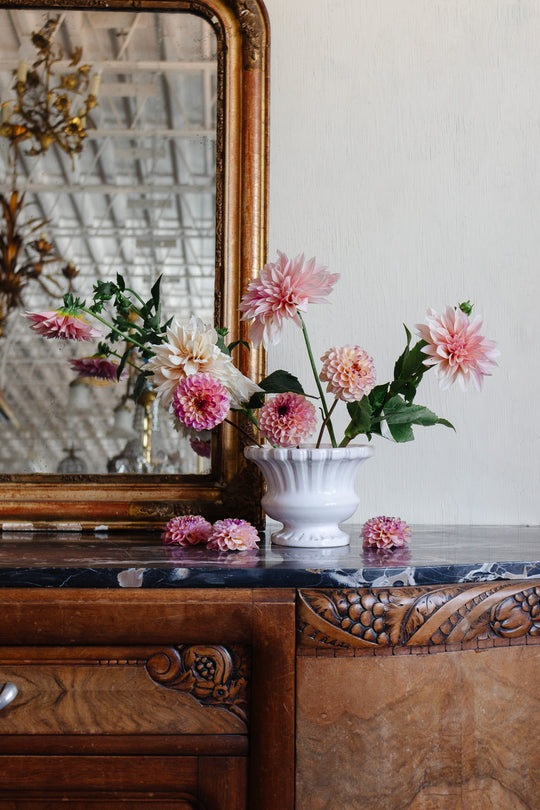 vintage french moustier bouquetière pedestal vase