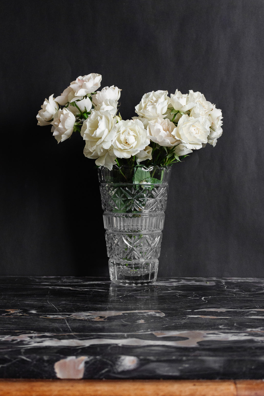 midcentury french cut glass florist vase