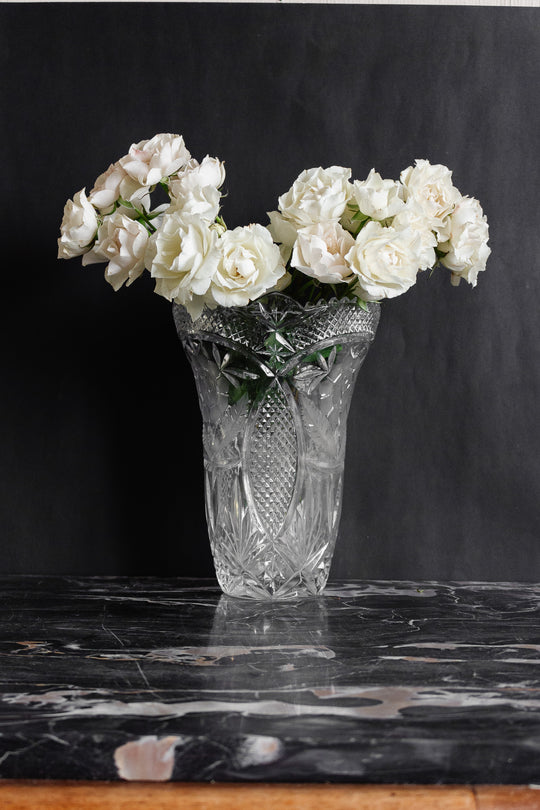 midcentury French cut glass florist vase