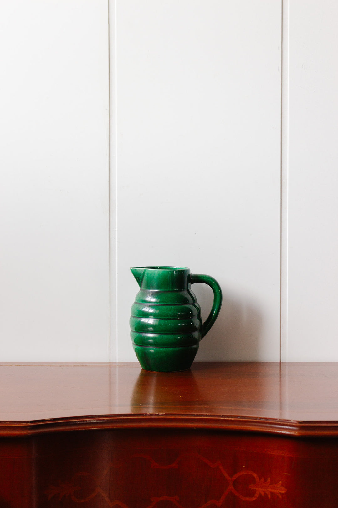 antique french emerald green stoneware pitcher