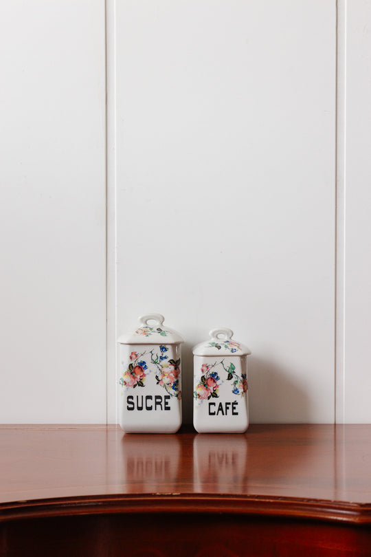 1930s french kitchen "sucre" and "café" cannisters