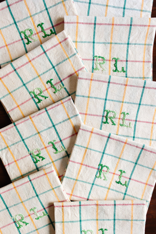 vintage french "RL" monogrammed torchons, set of 5