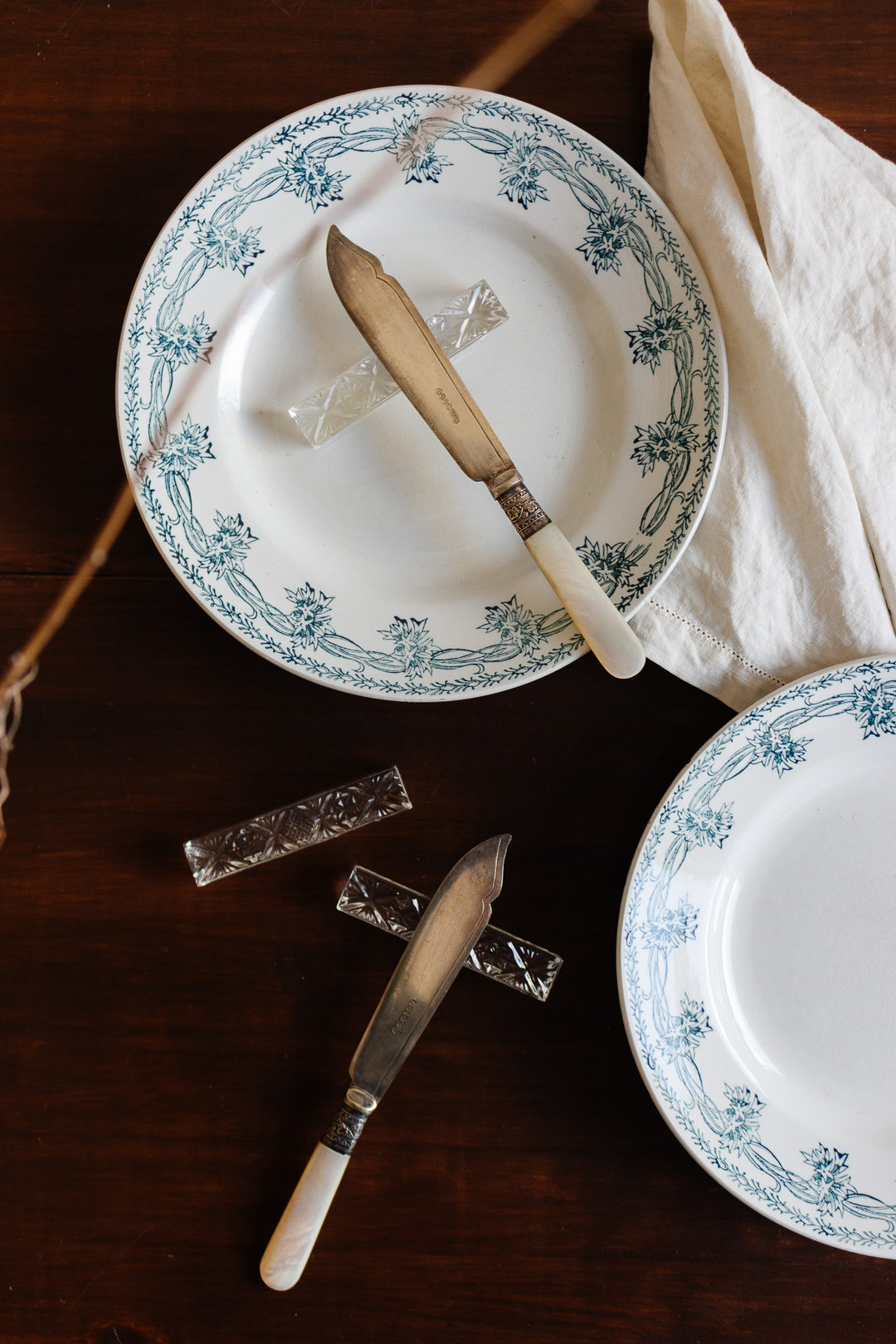 antique french cut crystal knife rests, set of 11
