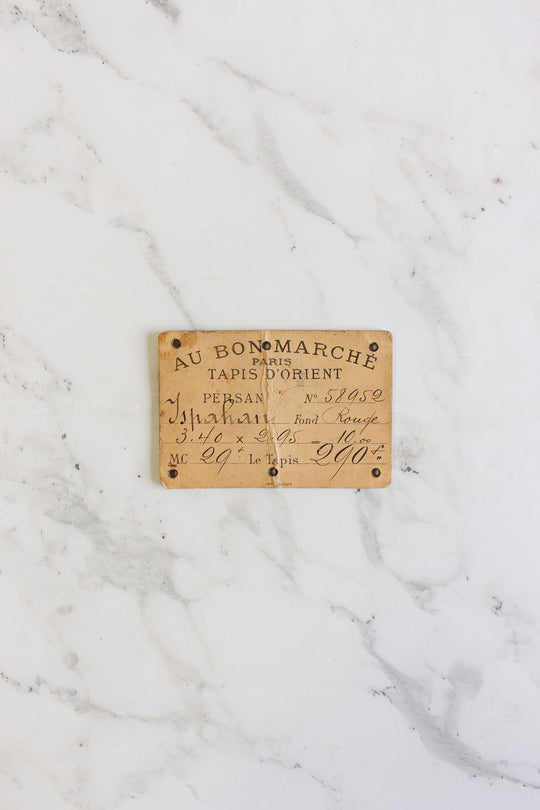antique french "au bon marché" carpet cardstock handwritten price tags