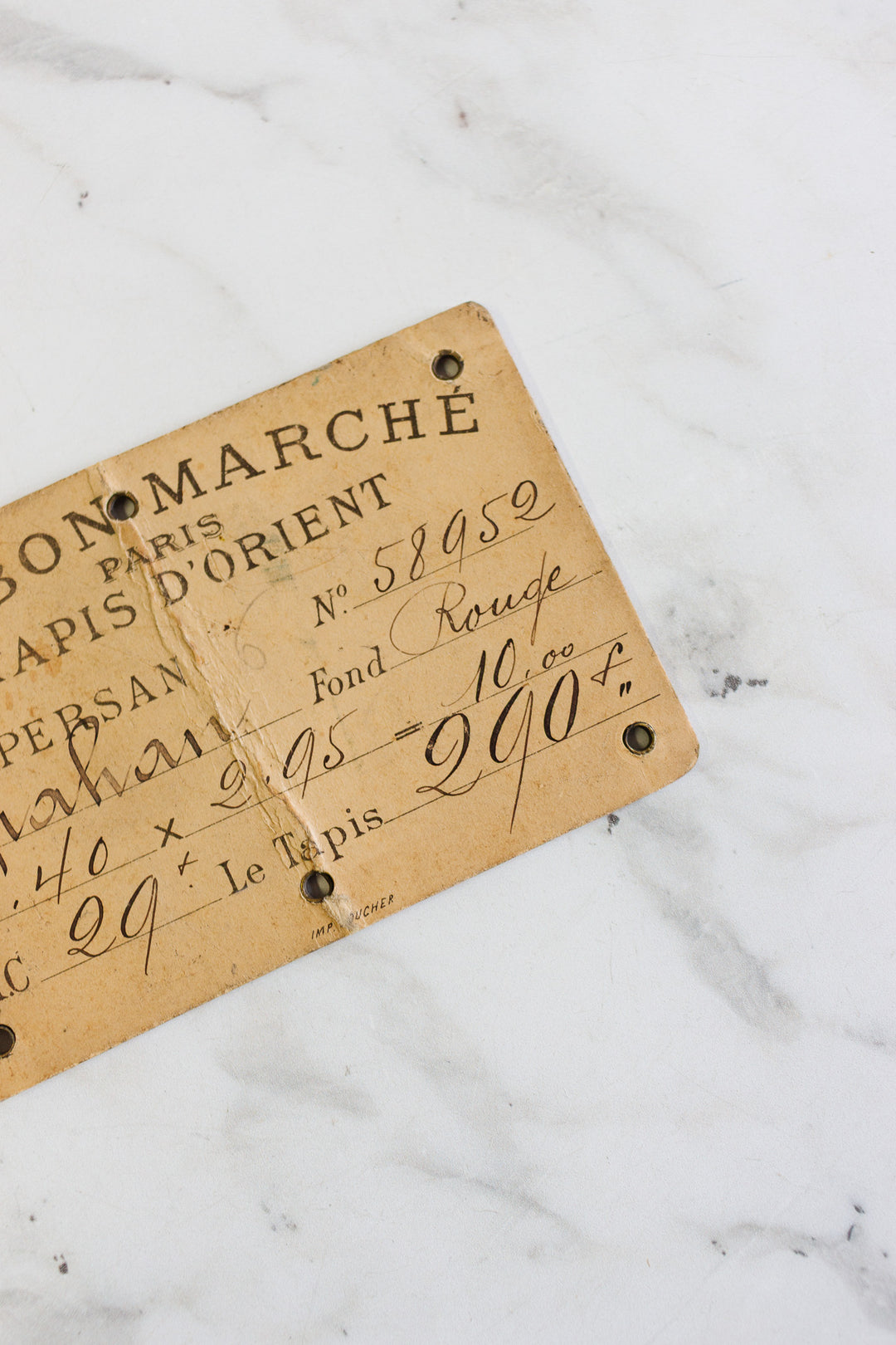 antique french "au bon marché" carpet cardstock handwritten price tags