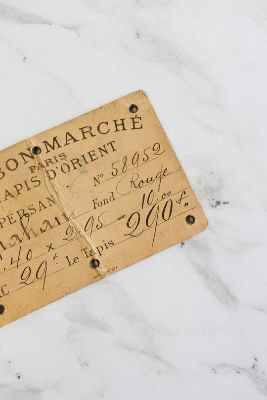 antique french "au bon marché" carpet cardstock handwritten price tags