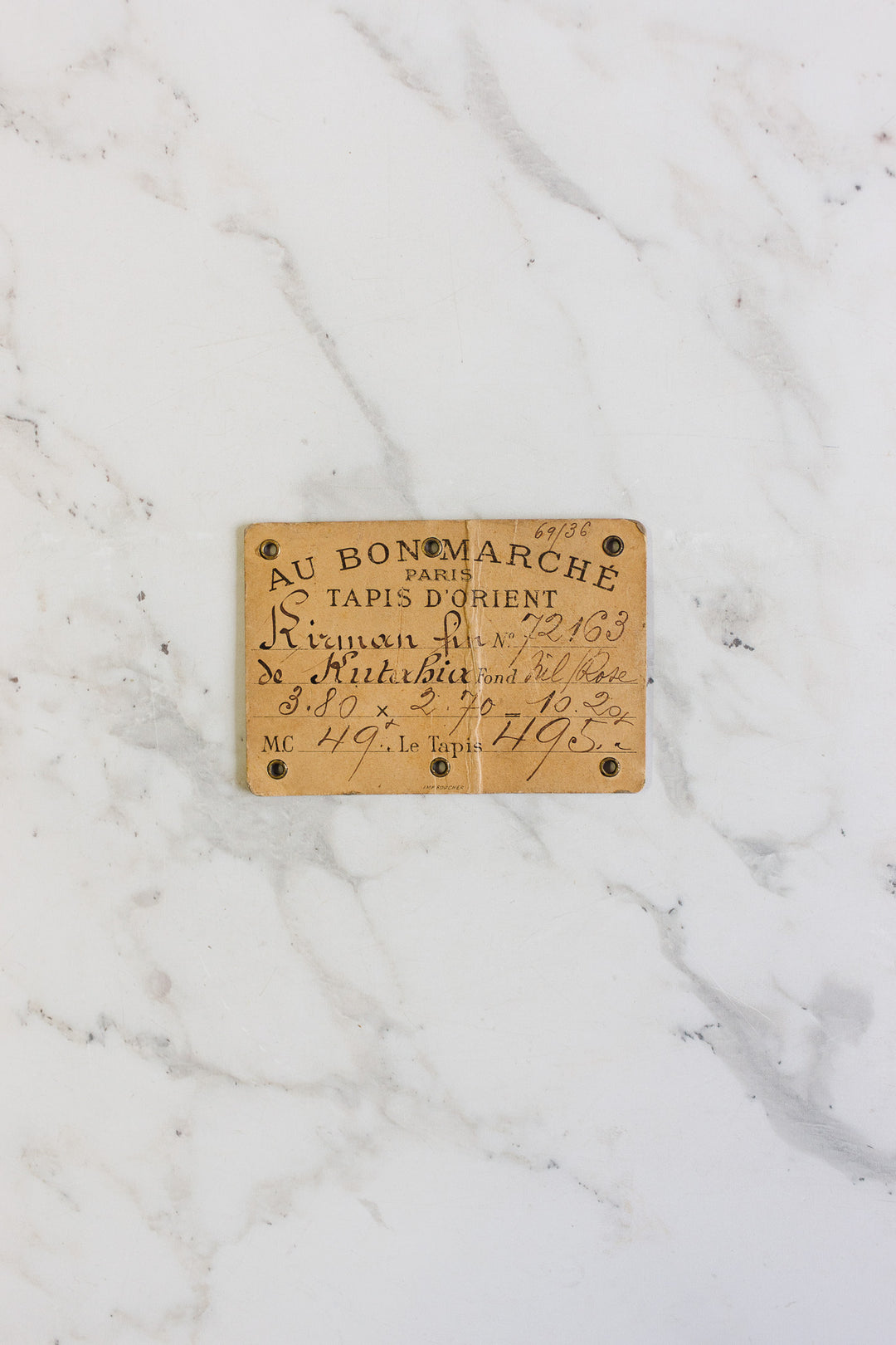 antique french "au bon marché" carpet cardstock handwritten price tags