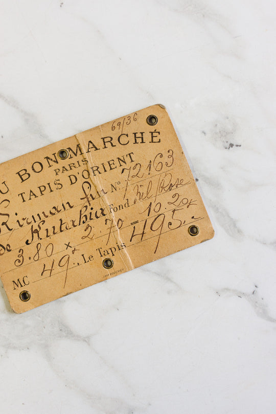 antique french "au bon marché" carpet cardstock handwritten price tags
