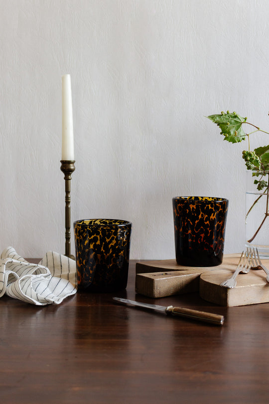 vintage french tortoiseshell glass tumblers