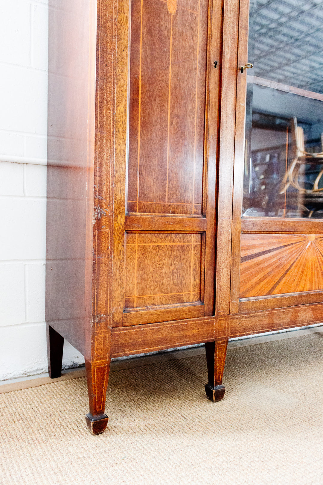 turn of the century French directoire style inlaid mahogany bookcase