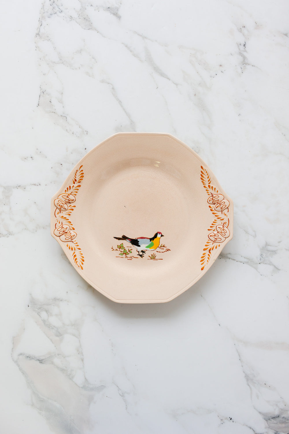 1930s art deco french émaux de longwy pink plate