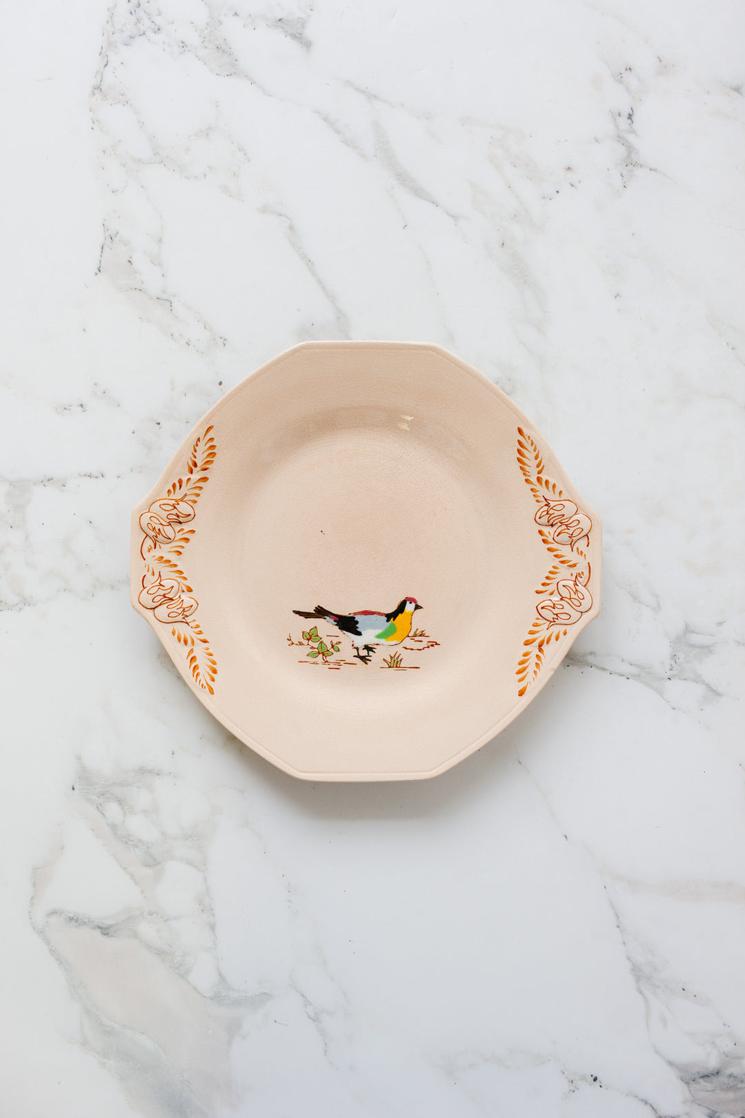 1930s art deco french émaux de longwy pink plate