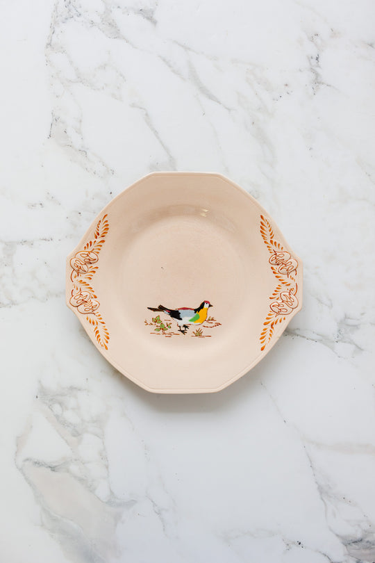1930s art deco french émaux de longwy pink plate
