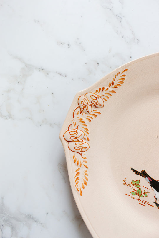 1930s art deco french émaux de longwy pink plate