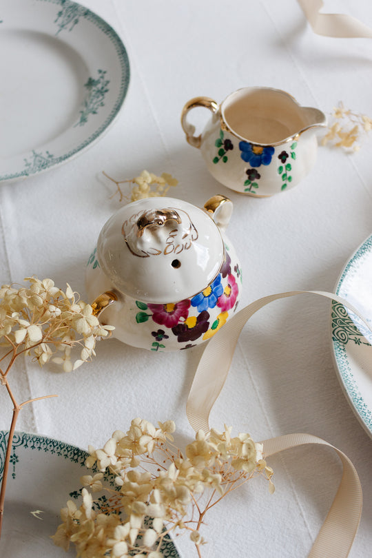 burslem pottery sugar bowl and creamer
