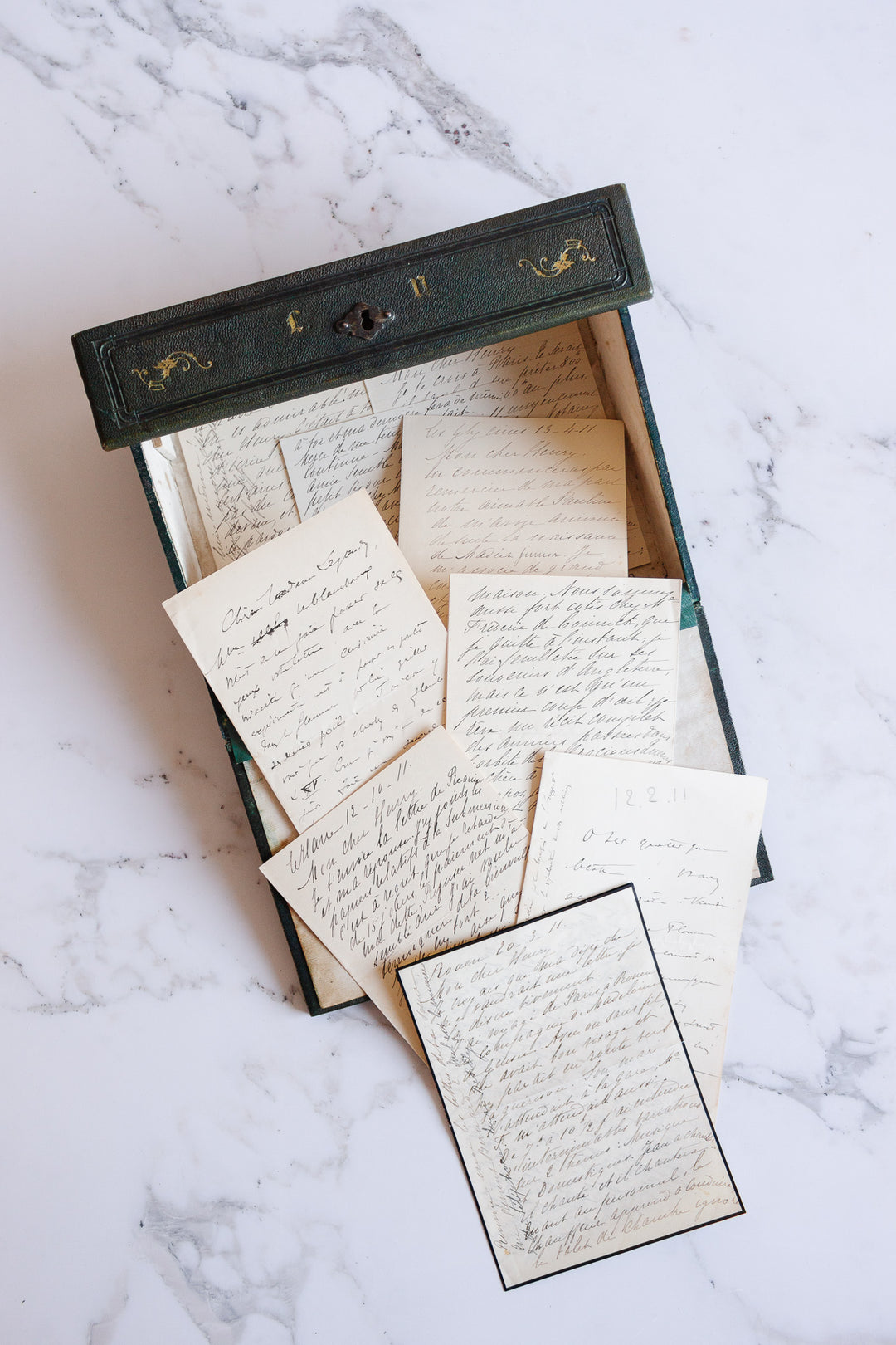 rare 19th century French Napoleon III embossed leather stationery box