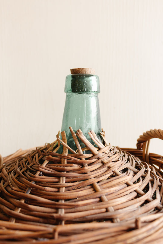 antique french large wicker wrapped demijohn