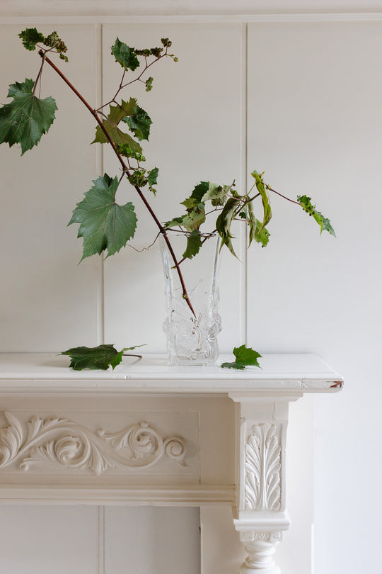 1970s arc france glass vase with leaf relief