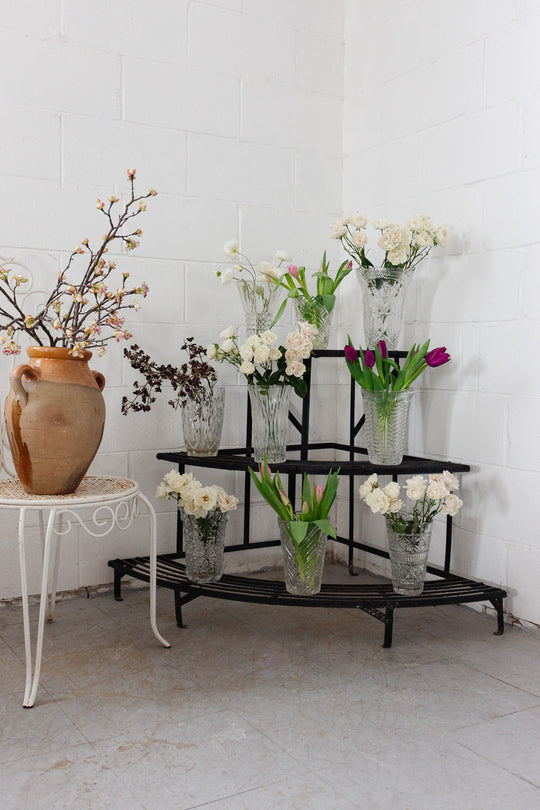 midcentury french cut glass florist vase