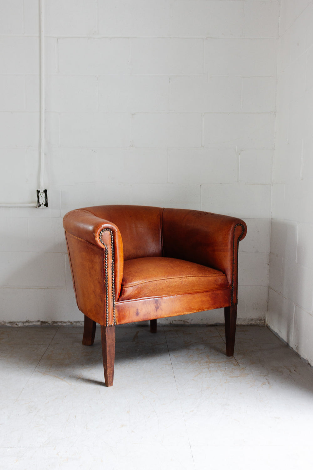 vintage European sheepskin leather club chair