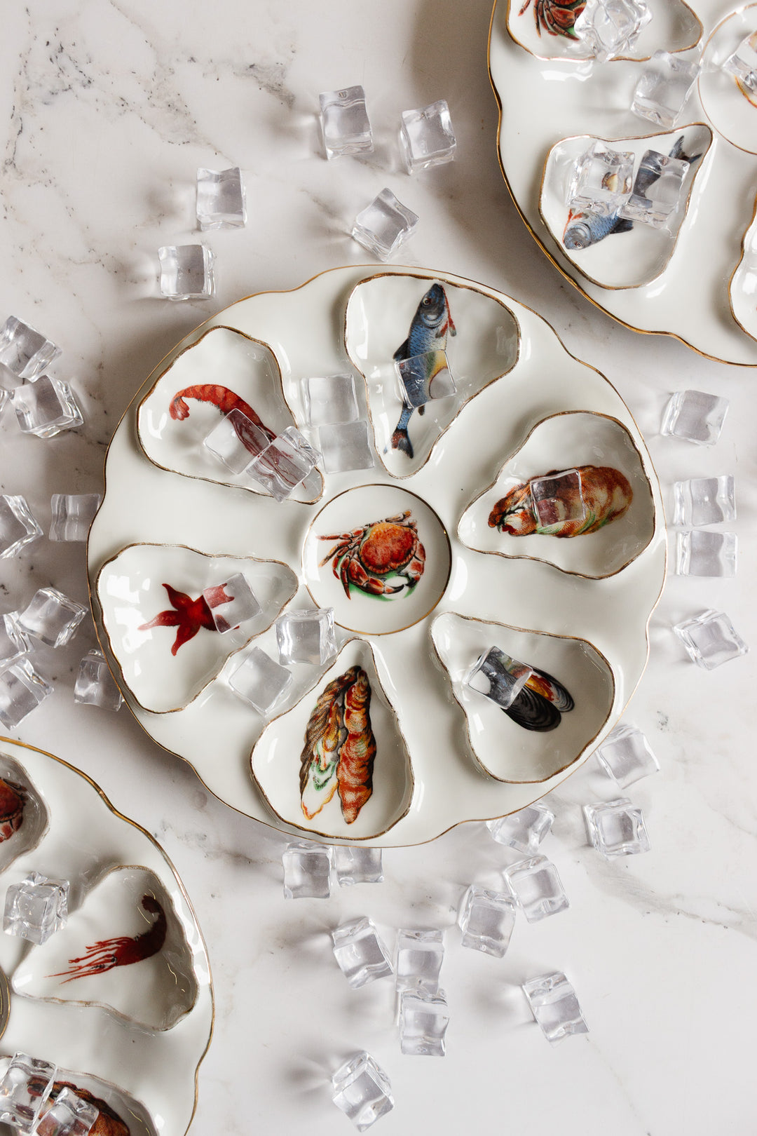 midcentury french véritable porcelaine CH·R France oyster plates, set of 3