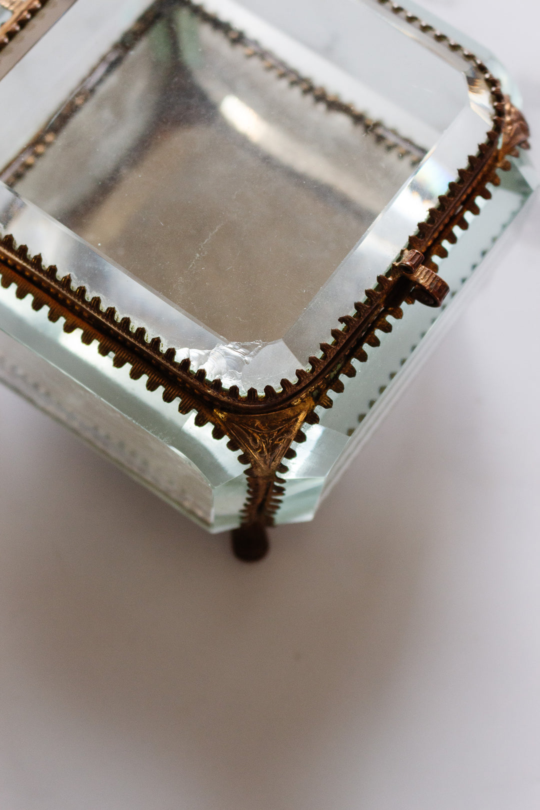 extra large turn of the century French beveled glass and ormolu bijoux casket