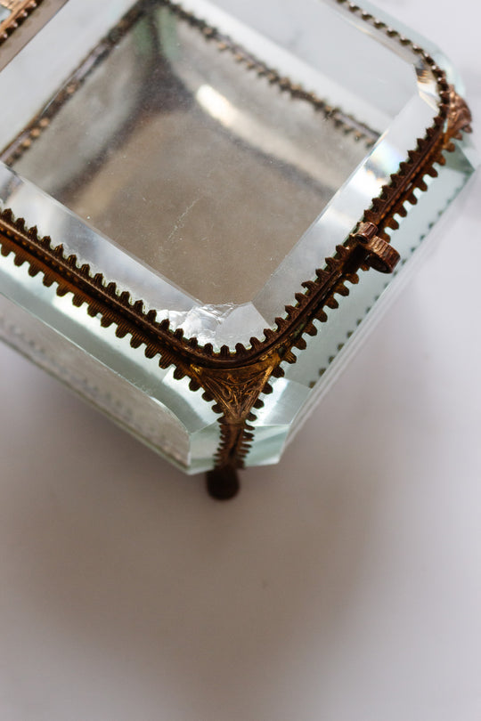 extra large turn of the century French beveled glass and ormolu bijoux casket