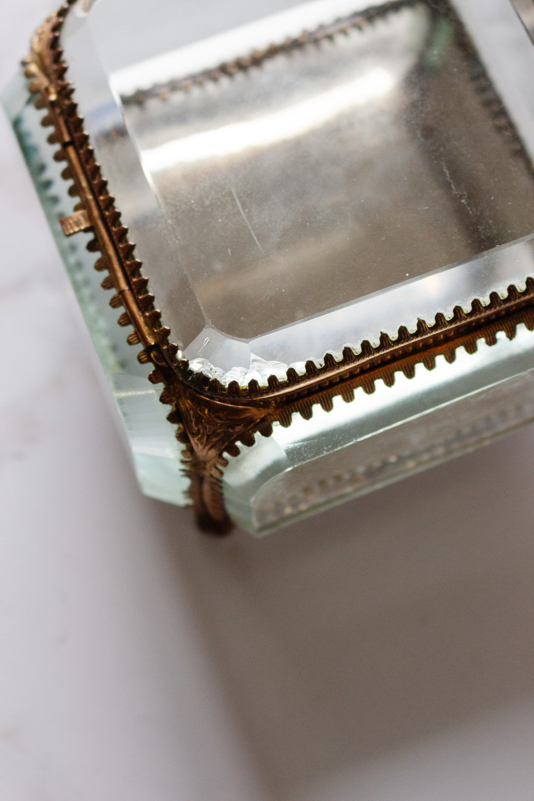 extra large turn of the century French beveled glass and ormolu bijoux casket